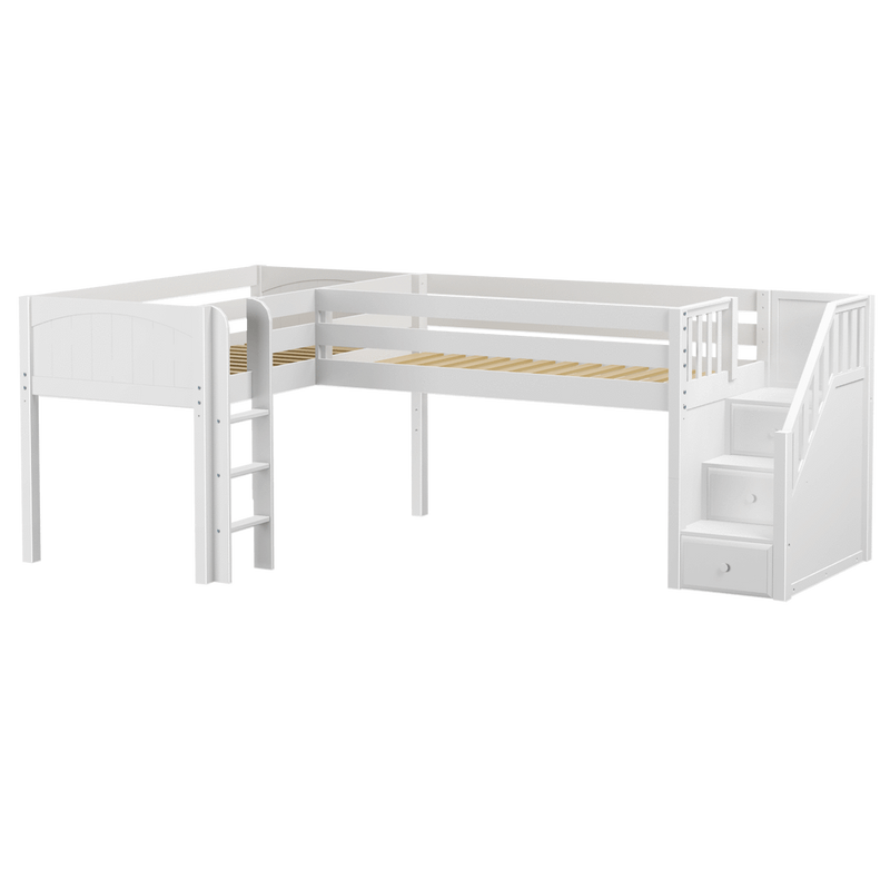 Maxtrix Twin Low Corner Loft Bed with Ladder + Stairs - R
