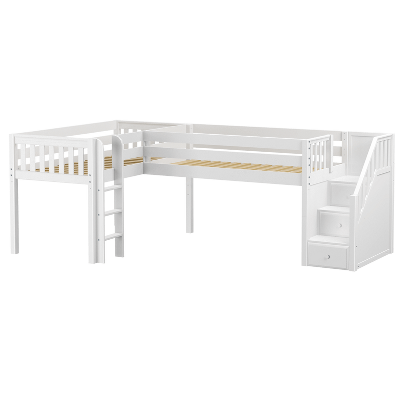 Maxtrix Twin Low Corner Loft Bed with Ladder + Stairs - R