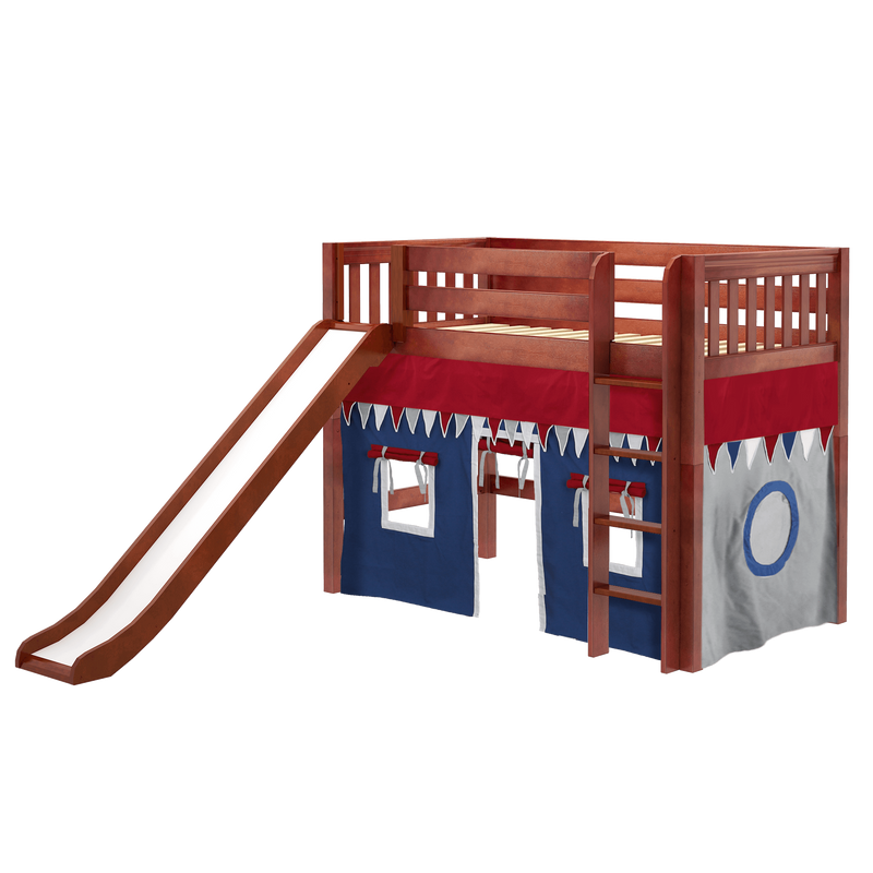 Maxtrix Twin Mid Loft Bed with Straight Ladder, Curtain + Slide