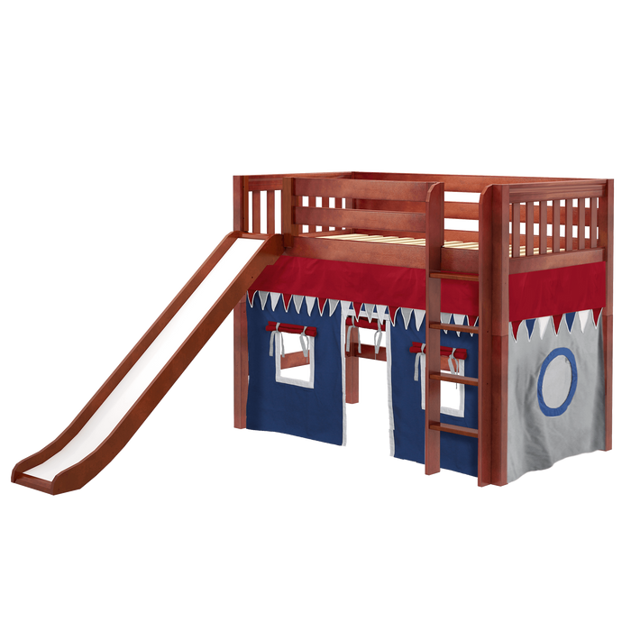 Maxtrix Twin Mid Loft Bed with Straight Ladder, Curtain + Slide