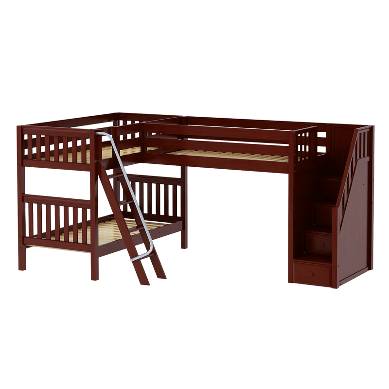 Maxtrix Twin Medium Corner Loft Bunk Bed with Ladder + Stairs - R