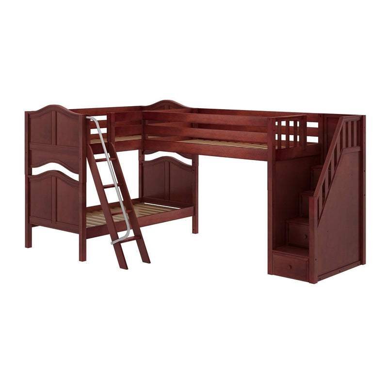 Maxtrix Twin Medium Corner Loft Bunk Bed with Ladder + Stairs - R