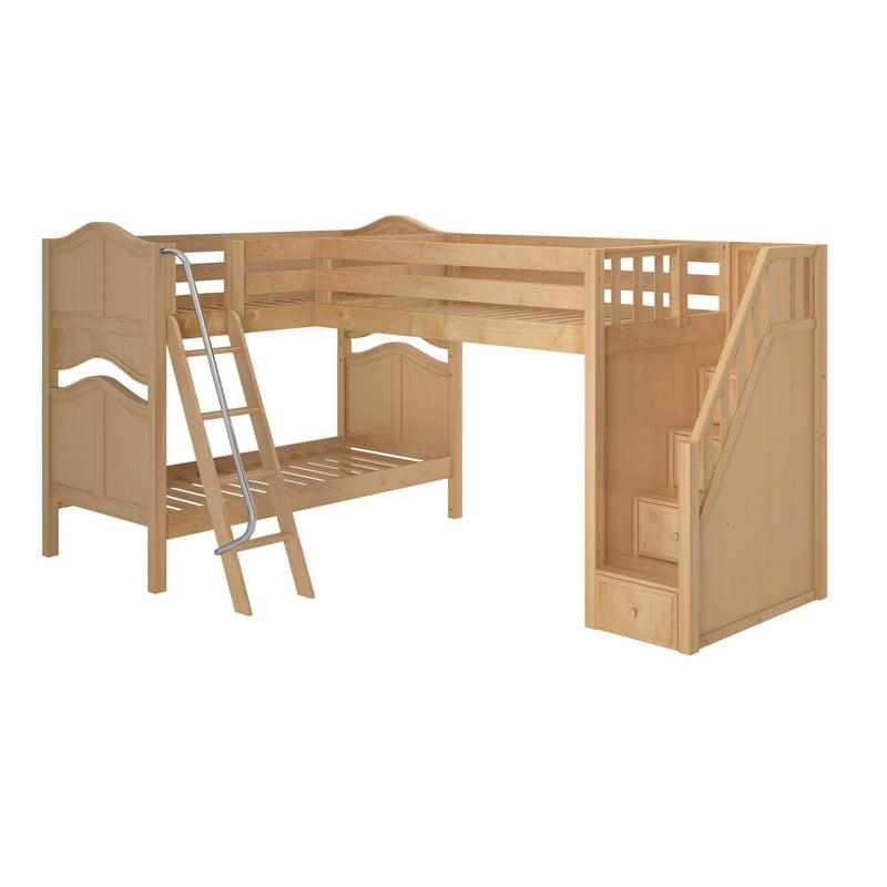 Maxtrix Twin Medium Corner Loft Bunk Bed with Ladder + Stairs - R