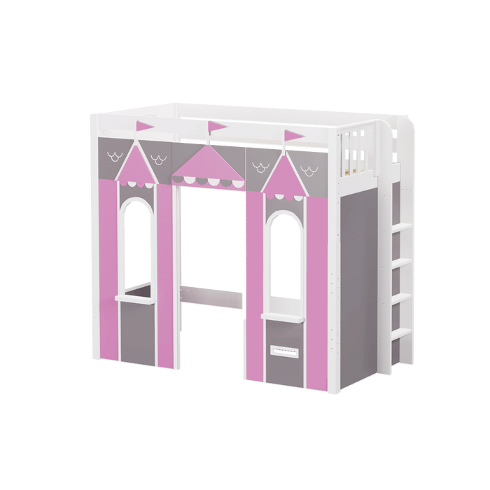 Maxtrix Twin High Loft Bed with Straight Ladder + Playhouse Panels