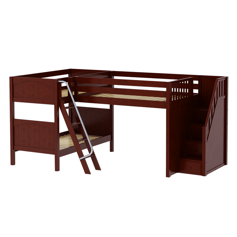 Maxtrix Full Medium Corner Loft Bunk Bed with Ladder + Stairs - R