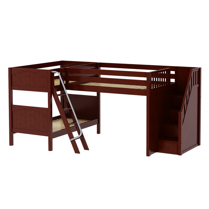Maxtrix Full Medium Corner Loft Bunk Bed with Ladder + Stairs - R
