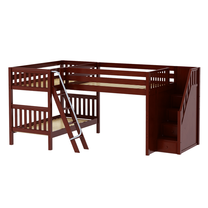 Maxtrix Full Medium Corner Loft Bunk Bed with Ladder + Stairs - R