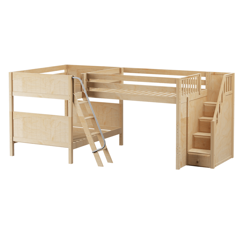 Maxtrix Full Medium Corner Loft Bunk Bed with Ladder + Stairs - R