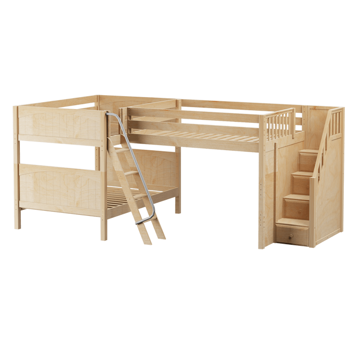 Maxtrix Full Medium Corner Loft Bunk Bed with Ladder + Stairs - R