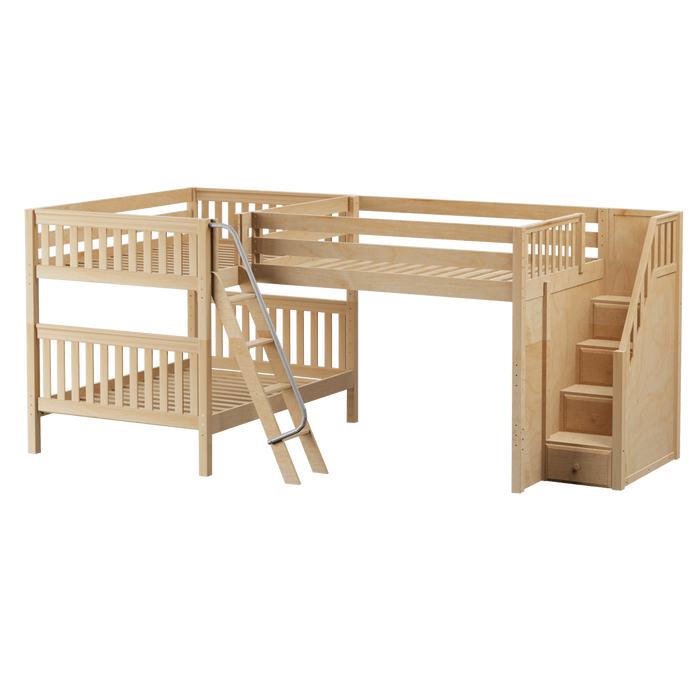 Maxtrix Full Medium Corner Loft Bunk Bed with Ladder + Stairs - R