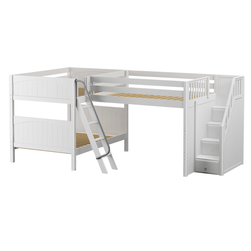 Maxtrix Full Medium Corner Loft Bunk Bed with Ladder + Stairs - R