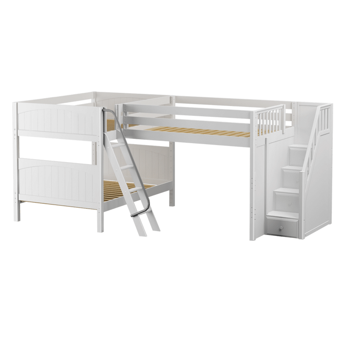 Maxtrix Full Medium Corner Loft Bunk Bed with Ladder + Stairs - R