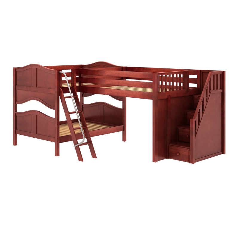 Maxtrix Full Medium Corner Loft Bunk Bed with Ladder + Stairs - R