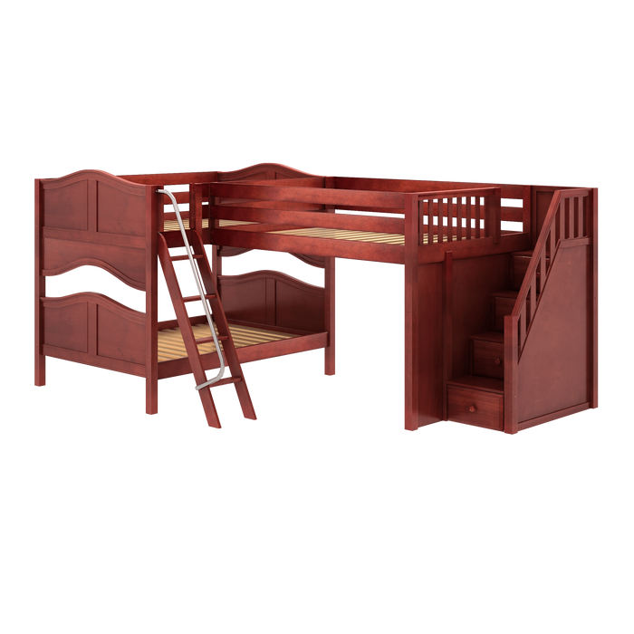 Maxtrix Full Medium Corner Loft Bunk Bed with Ladder + Stairs - R