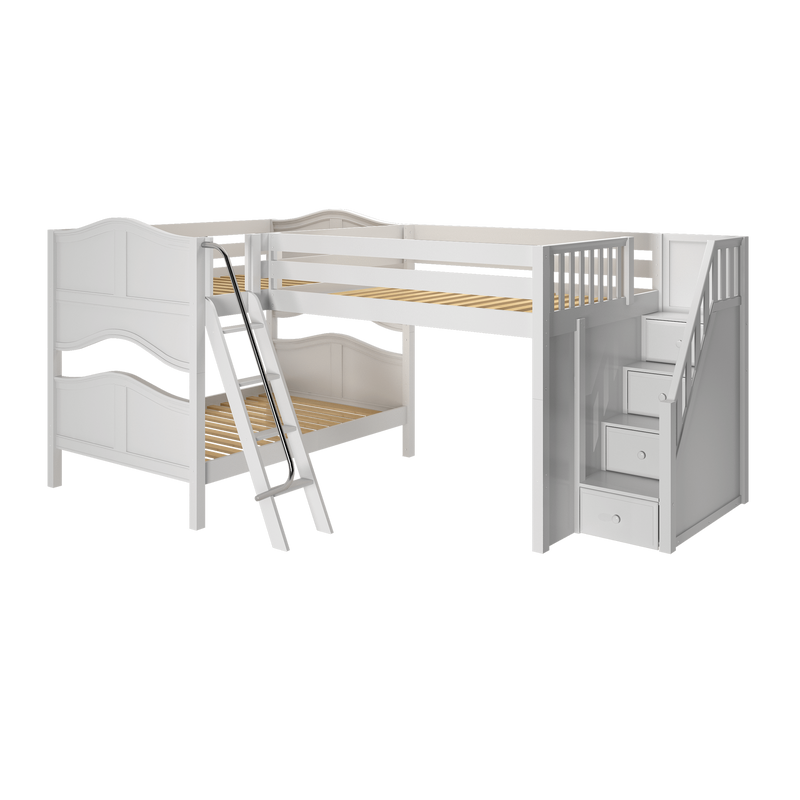Maxtrix Full Medium Corner Loft Bunk Bed with Ladder + Stairs - R