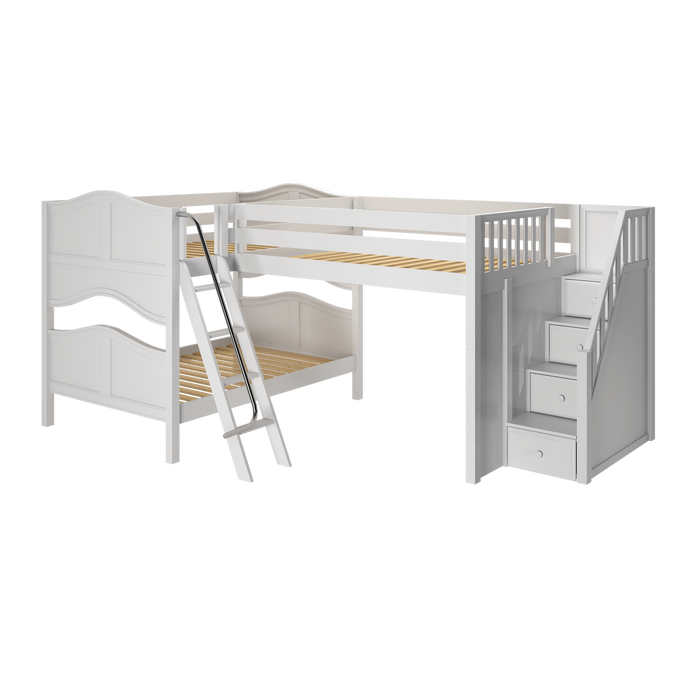 Maxtrix Full Medium Corner Loft Bunk Bed with Ladder + Stairs - R