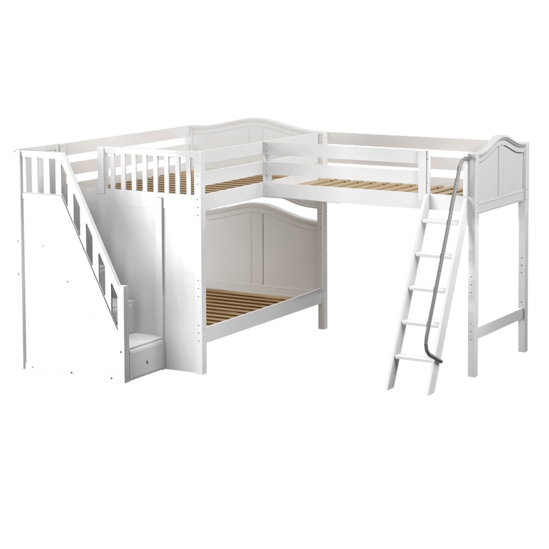 Maxtrix Full High Corner Loft Bunk Bed with Ladder + Stairs - L