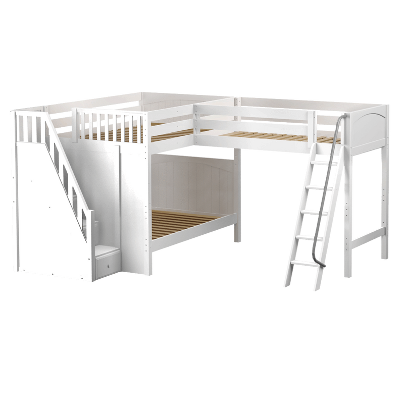Maxtrix Full High Corner Loft Bunk Bed with Ladder + Stairs - L