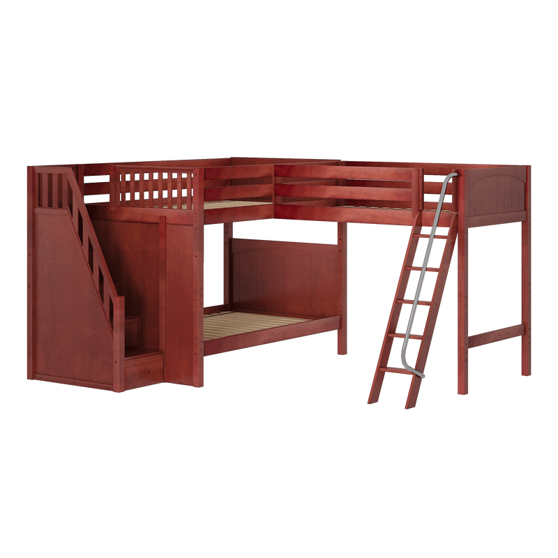 Maxtrix Full High Corner Loft Bunk Bed with Ladder + Stairs - L