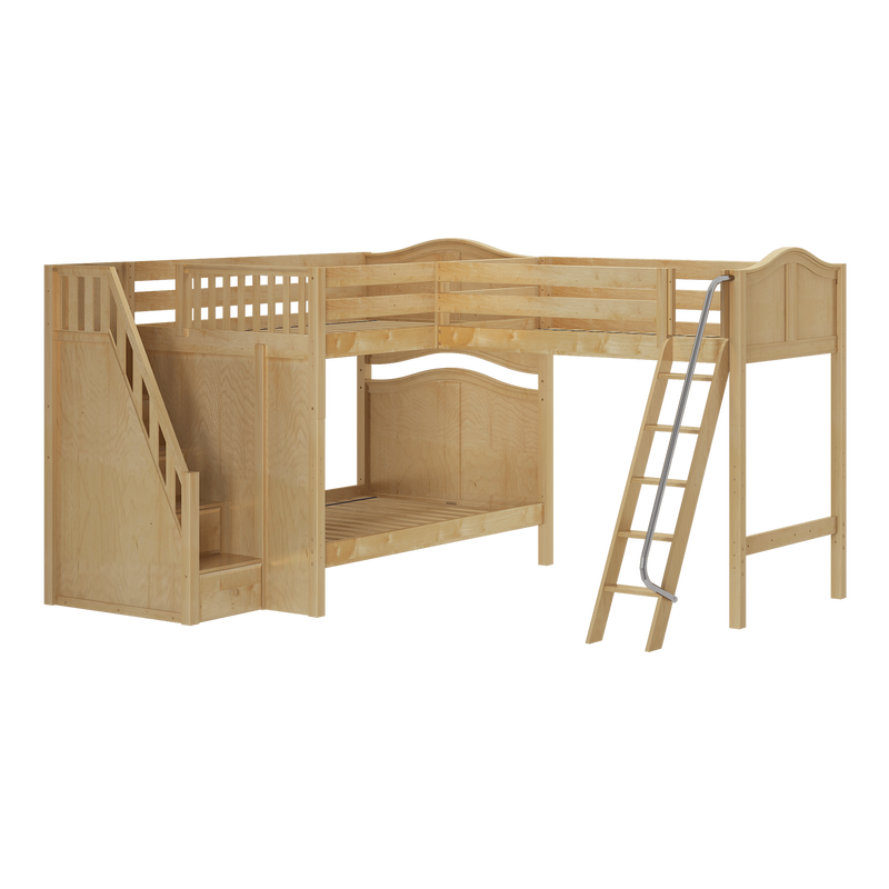 Maxtrix Full High Corner Loft Bunk Bed with Ladder + Stairs - L
