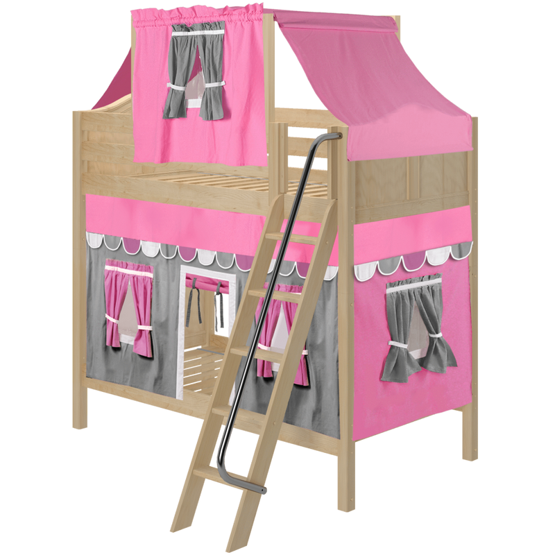 Maxtrix Twin High Bunk Bed with Angled Ladder, Top Tent + Curtain