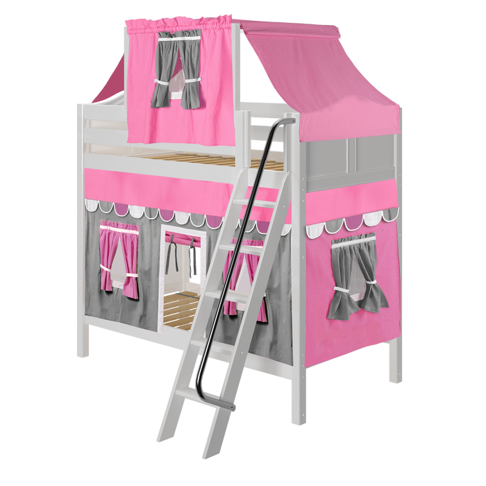 Maxtrix Twin High Bunk Bed with Angled Ladder, Top Tent + Curtain