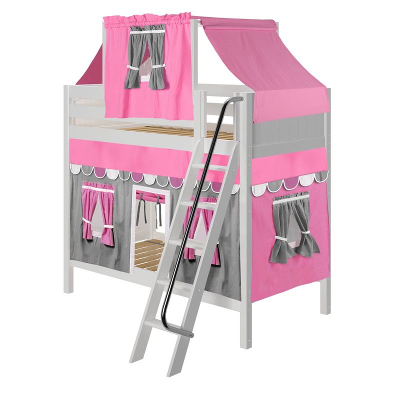 Maxtrix Twin High Bunk Bed with Angled Ladder, Top Tent + Curtain