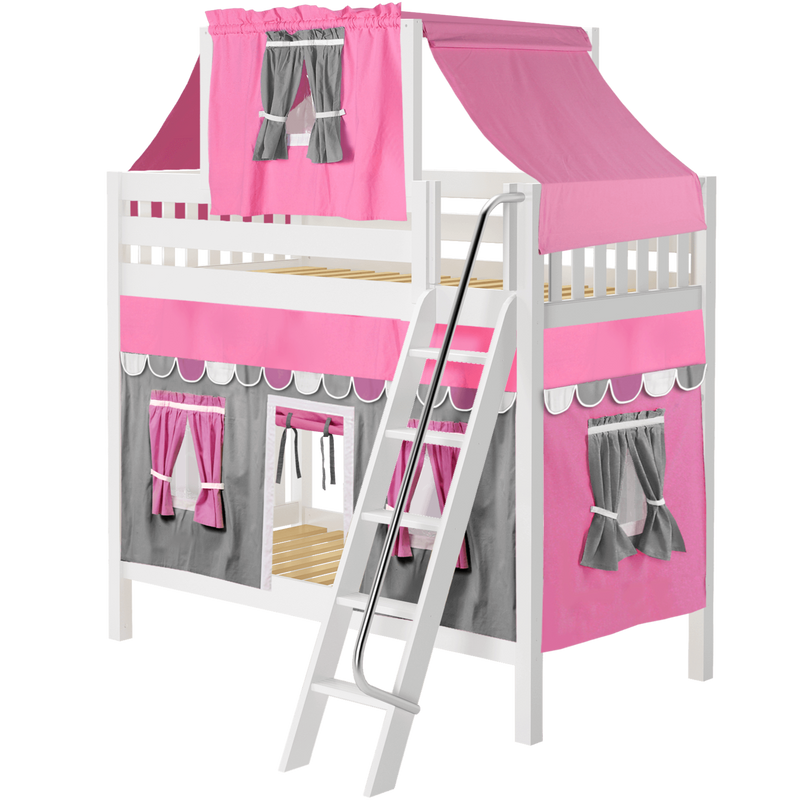 Maxtrix Twin High Bunk Bed with Angled Ladder, Top Tent + Curtain