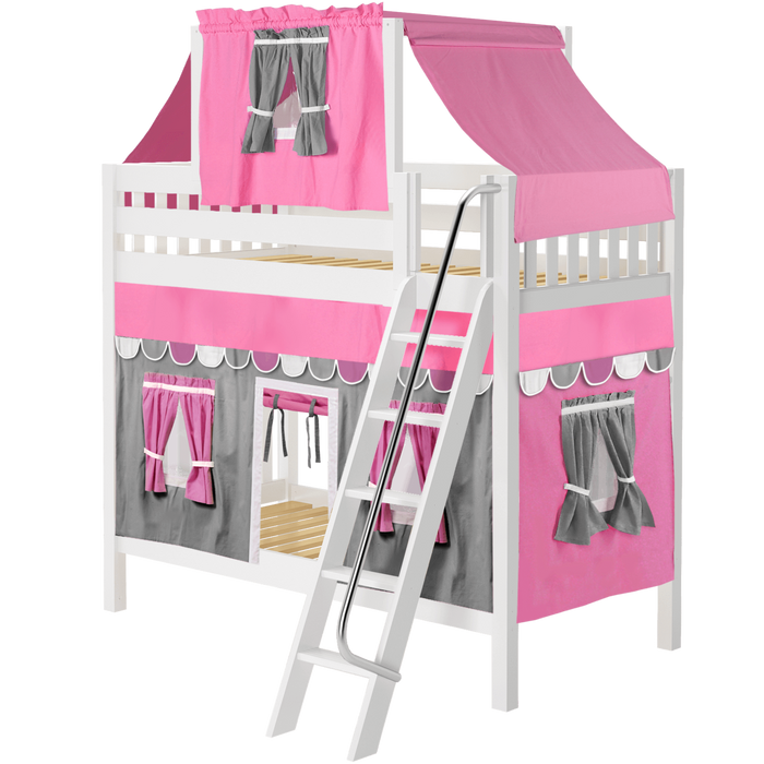 Maxtrix Twin High Bunk Bed with Angled Ladder, Top Tent + Curtain