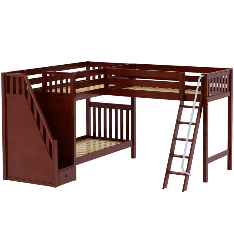 Maxtrix Twin XL High Corner Loft Bunk Bed with Ladder + Stairs - L