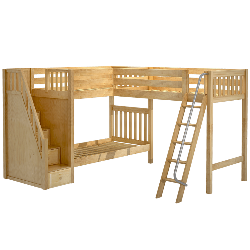 Maxtrix Twin XL High Corner Loft Bunk Bed with Ladder + Stairs - L