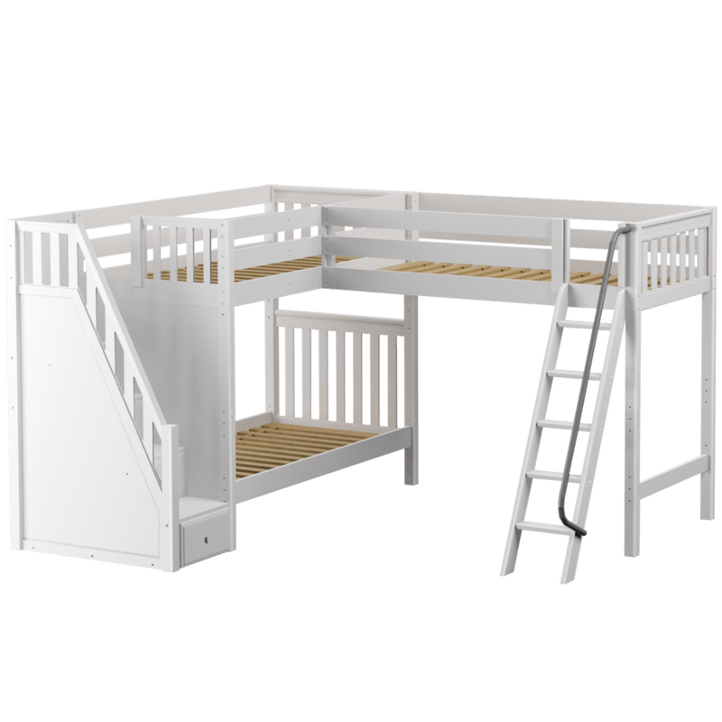 Maxtrix Twin XL High Corner Loft Bunk Bed with Ladder + Stairs - L