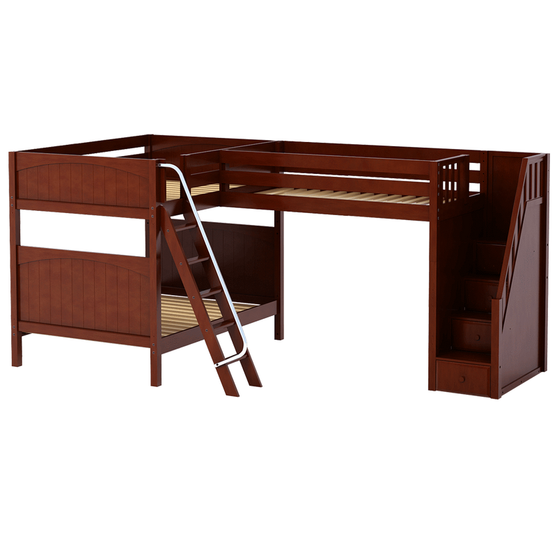 Maxtrix Full High Corner Loft Bunk Bed with Ladder + Stairs - R