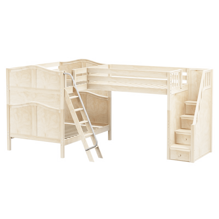 Maxtrix Full High Corner Loft Bunk Bed with Ladder + Stairs - R