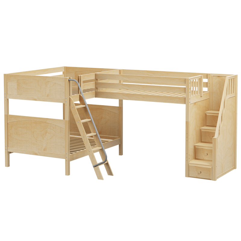 Maxtrix Full High Corner Loft Bunk Bed with Ladder + Stairs - R