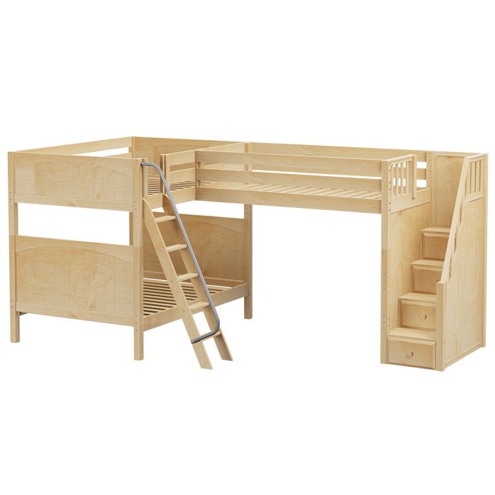 Maxtrix Full High Corner Loft Bunk Bed with Ladder + Stairs - R
