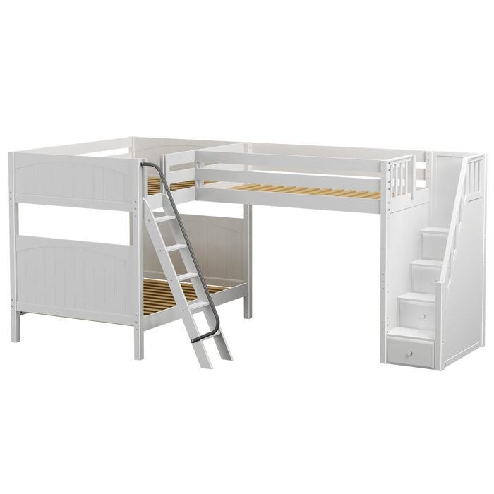 Maxtrix Full High Corner Loft Bunk Bed with Ladder + Stairs - R
