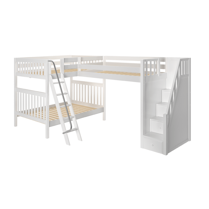 Maxtrix Full High Corner Loft Bunk Bed with Ladder + Stairs - R