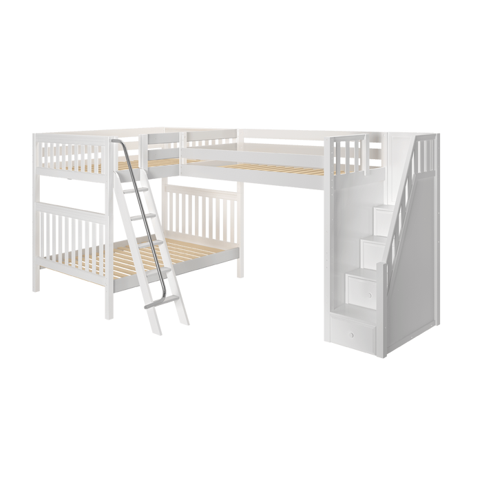 Maxtrix Full High Corner Loft Bunk Bed with Ladder + Stairs - R