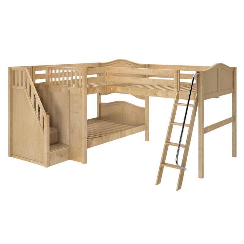 Maxtrix Full Medium Corner Loft Bunk Bed with Ladder + Stairs - L