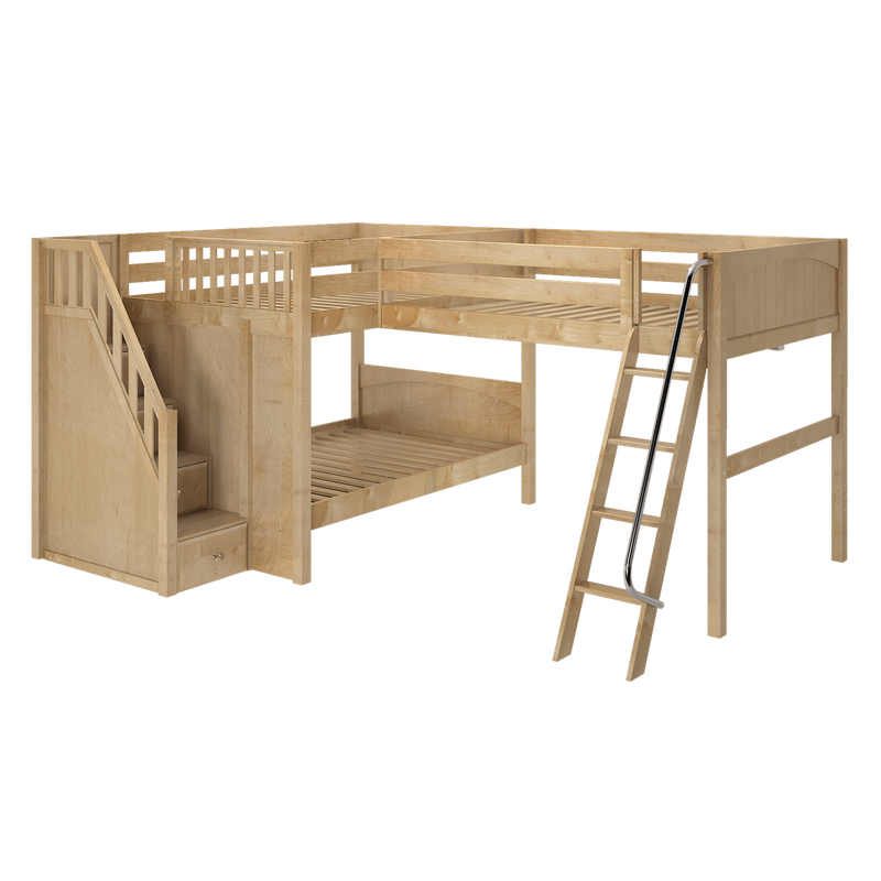 Maxtrix Full Medium Corner Loft Bunk Bed with Ladder + Stairs - L