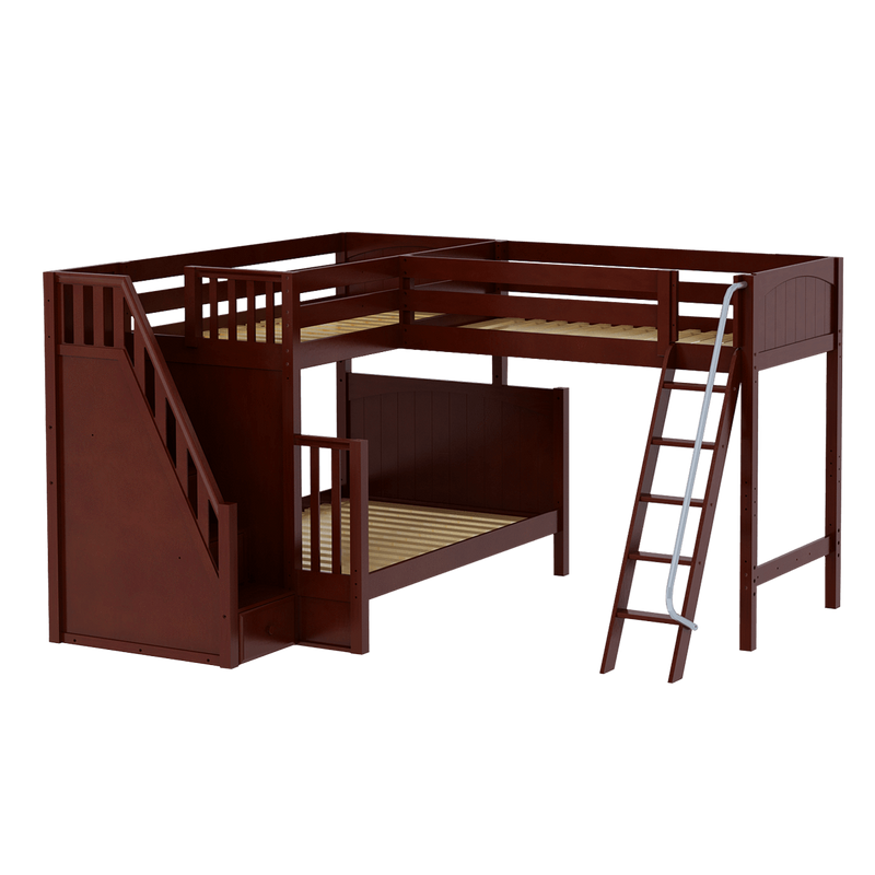 Maxtrix High Twin over Full Corner Loft Bunk Bed with Ladder + Stairs