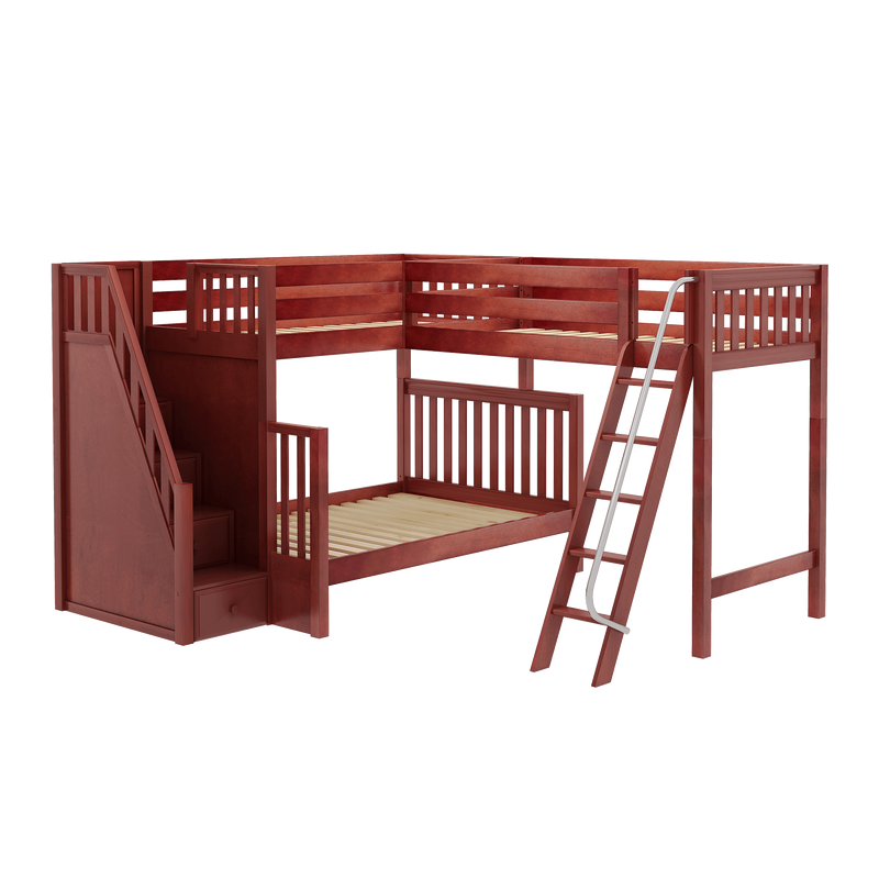 Maxtrix High Twin XL over Full XL Corner Loft Bunk Bed with Ladder + Stairs