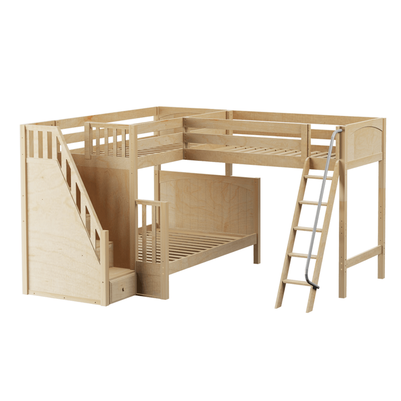 Maxtrix High Twin over Full Corner Loft Bunk Bed with Ladder + Stairs