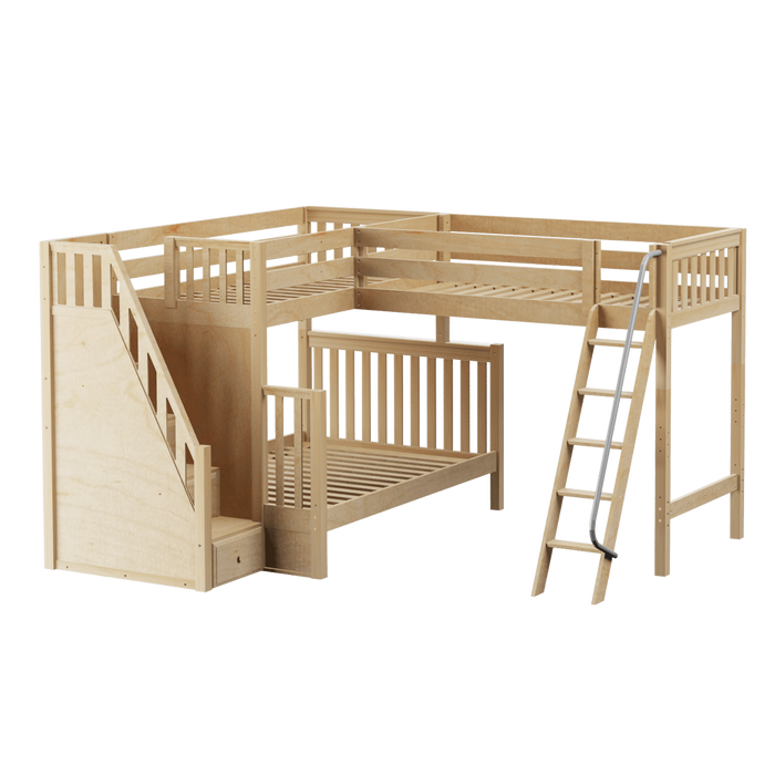 Maxtrix High Twin XL over Full XL Corner Loft Bunk Bed with Ladder + Stairs