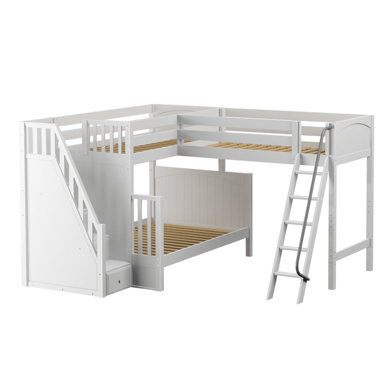 Maxtrix High Twin over Full Corner Loft Bunk Bed with Ladder + Stairs