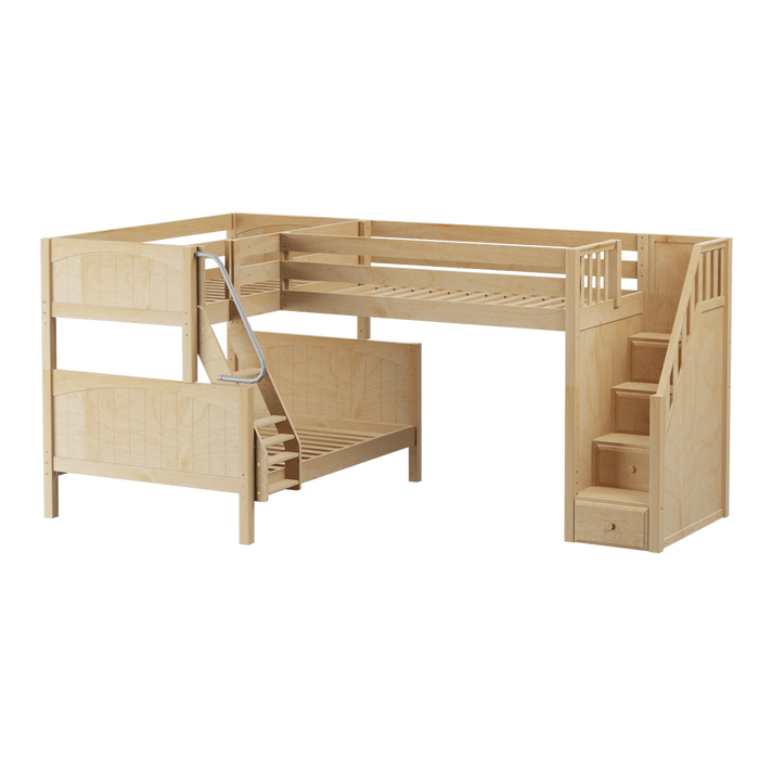 Maxtrix Medium Twin over Full Corner Loft Bunk Bed with Ladder + Stairs (Right)
