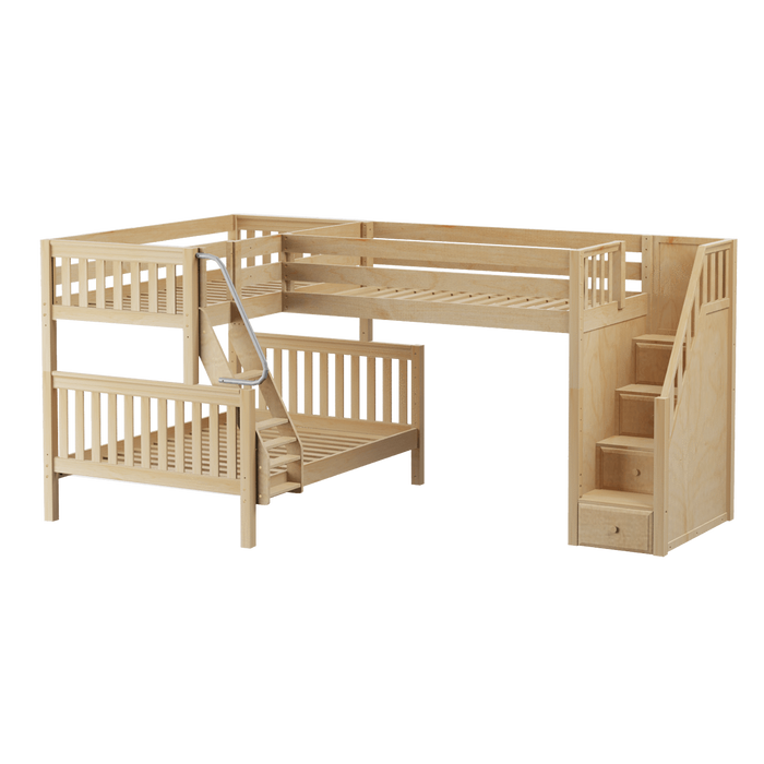 Maxtrix Medium Twin over Full Corner Loft Bunk Bed with Ladder + Stairs (Right)
