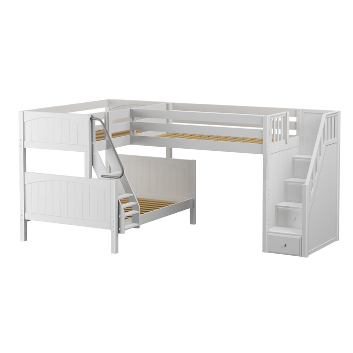 Maxtrix Medium Twin over Full Corner Loft Bunk Bed with Ladder + Stairs (Right)