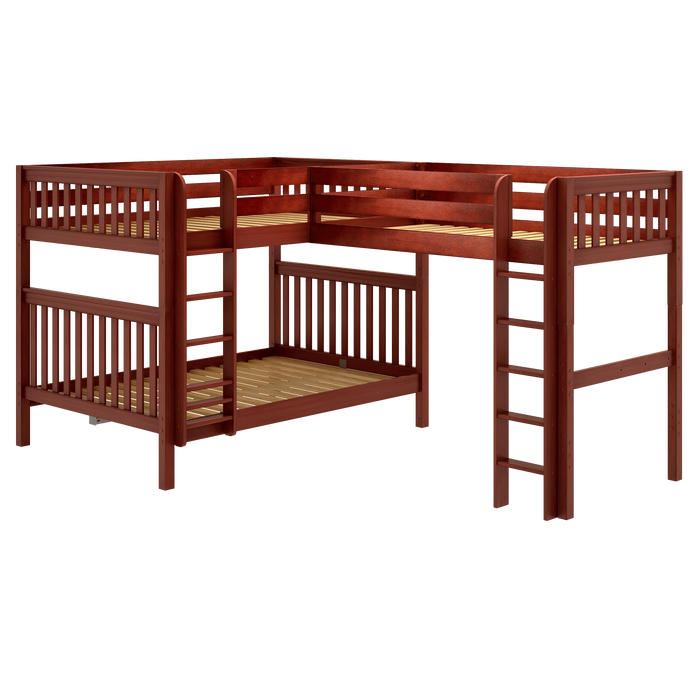 Maxtrix High Corner Loft Bunk Bed - Queen over Queen + Twin XL